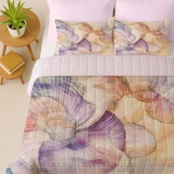 Coperta trapuntata primaverile matrimoniale rosa 260x260