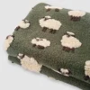 Coperta 250x205 matrimoniale in Lana Cotta pecorelle verde muschio