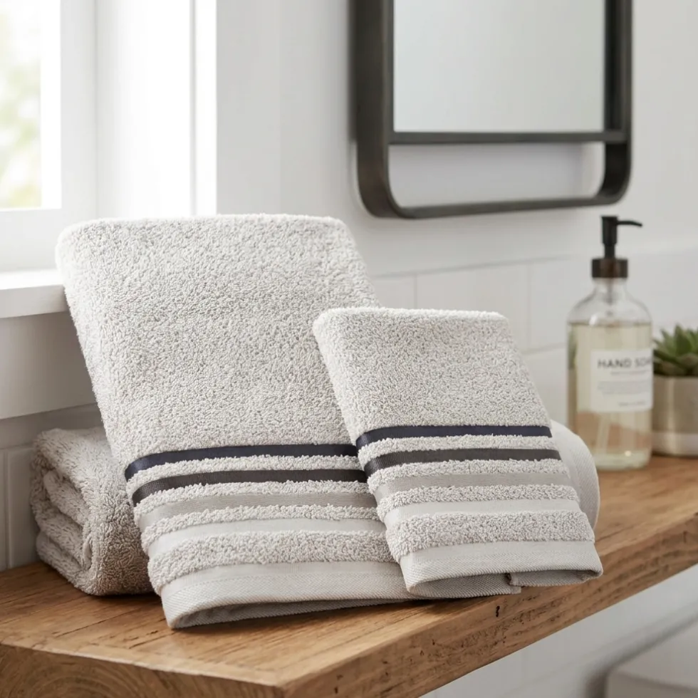 Coppia Asciugamani grigio perla: Corredo Bagno Moderno