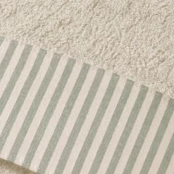 Coppia Asciugamani 1+1 panna con bordo a righe verdi stile Shabby