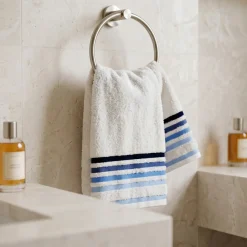 Coppia Asciugamani 100% Spugna di cotone bianchi con Righe blu