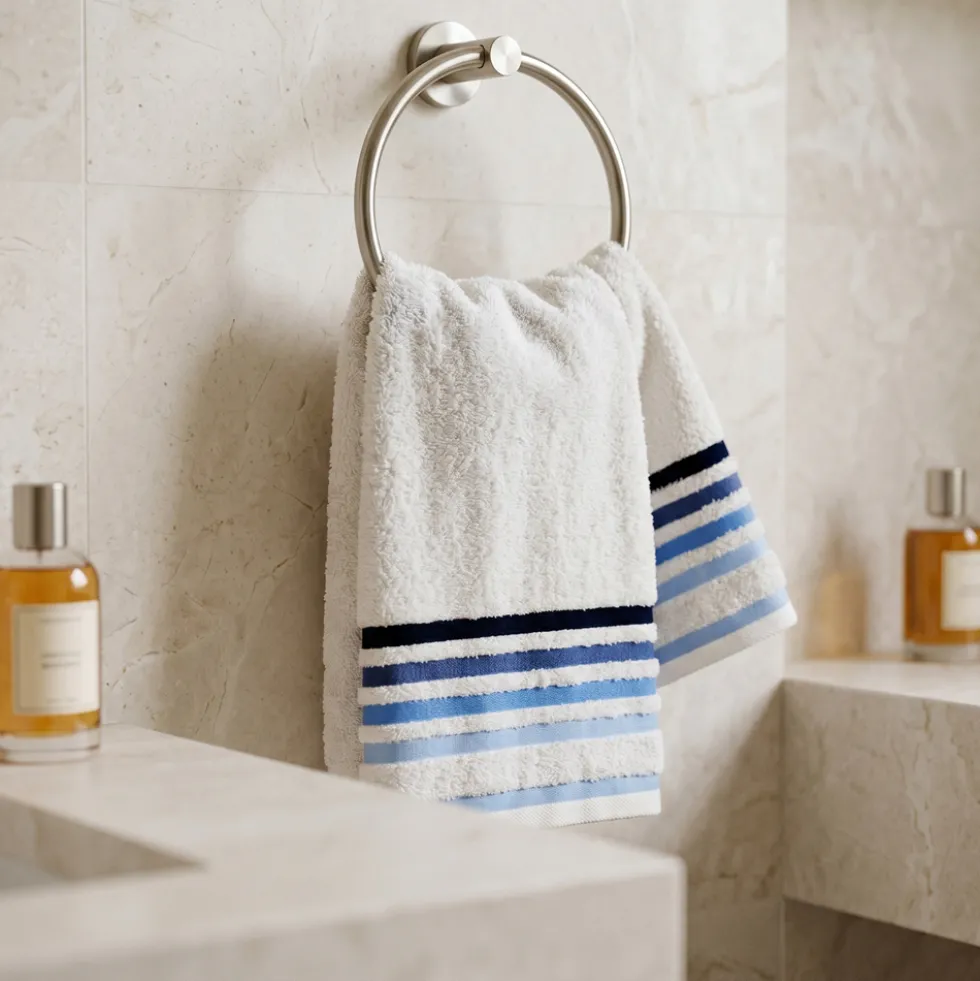 Coppia Asciugamani 100% Spugna di cotone bianchi con Righe blu
