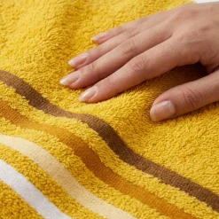 Coppia di asciugamani bagno viso+ospite senape con bordo a righe