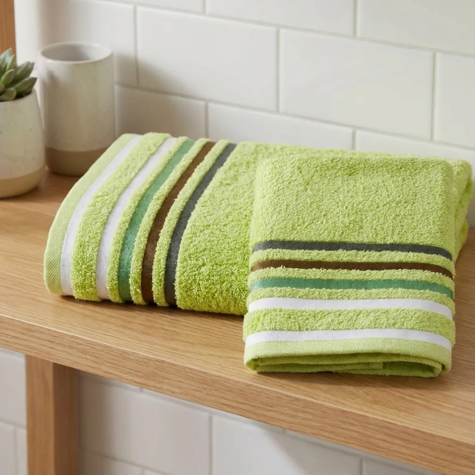 Coppia di asciugamani 100% cotone lime con righe nel bordo