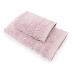 Coppia di asciugamani da bagno in spugna 650 gr rosa tinta unita