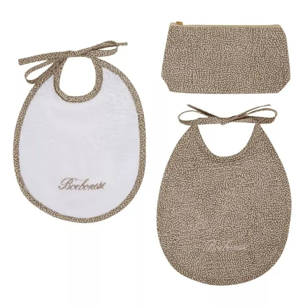 Coppia di bavaglini in trousse Borbonese KIDS Splendido marrone in spugna