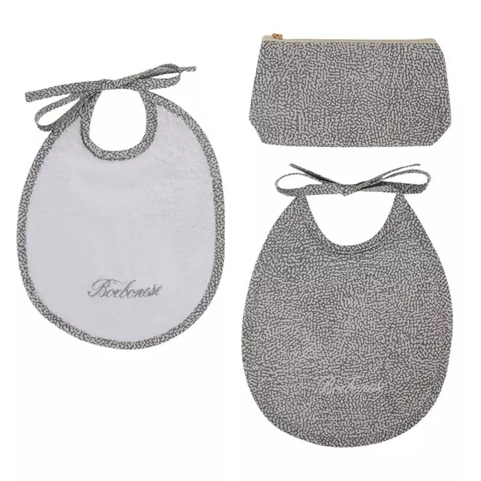 Coppia di bavaglini in trousse Borbonese KIDS Splendido grigio in spugna
