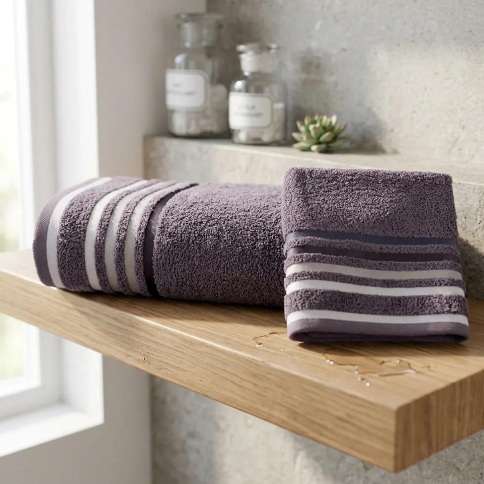Coppia di spugne viso+ospite grafite con bordo a righe 100% cotone