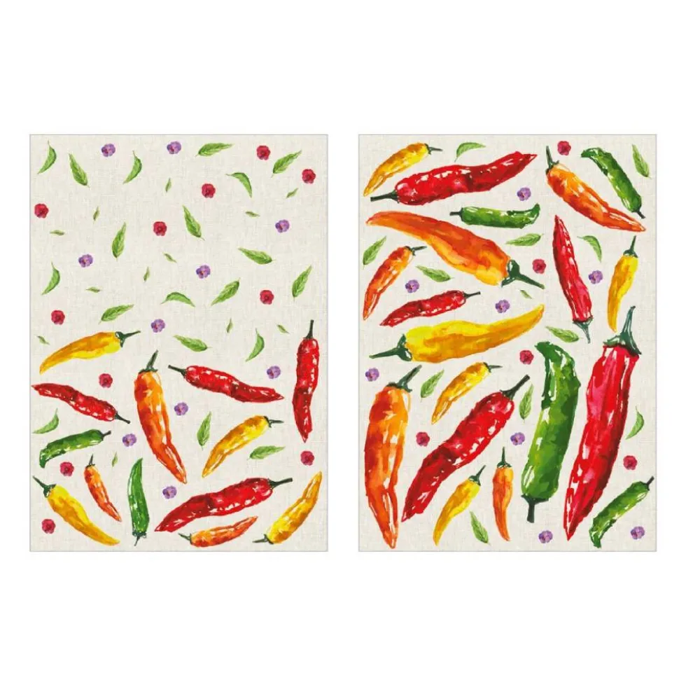 Coppia di strofinacci CHILI in cotone fantasia peperoncino rosso