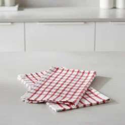 Coppia di Strofinacci da cucina 100% cotone doppio ritorto quadri rossi