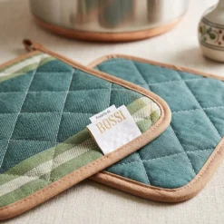 Coppia Presine Bossi Casa 1437 verde | Puro Cotone Tinto in Filo