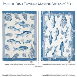 Coppia strofinacci da cucina Malè 100% cotone fantasia marina blu