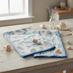 Coppia strofinacci da cucina Malè 100% cotone fantasia marina blu