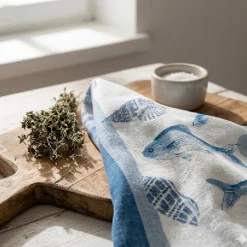 Coppia strofinacci da cucina Malè 100% cotone fantasia marina blu