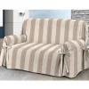 Copridivano con laccetti in panama Veronica - 2 posti beige a righe