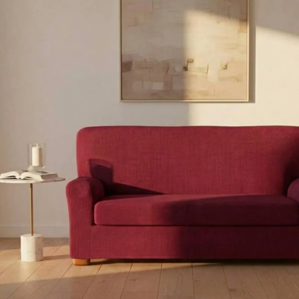 Copridivano Elasticizzato 165-220 cm | 3 posti con copriseduta bordeaux