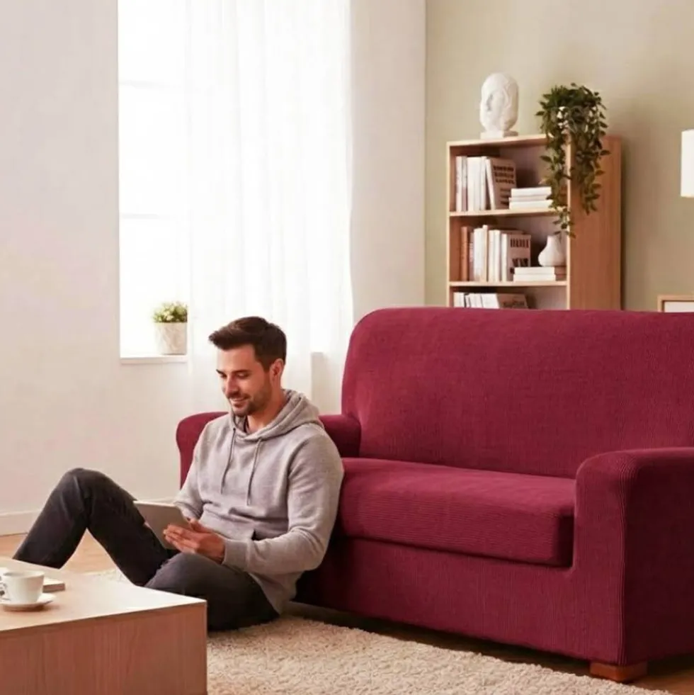 Copridivano Elasticizzato 165-220 cm | 3 posti con copriseduta bordeaux