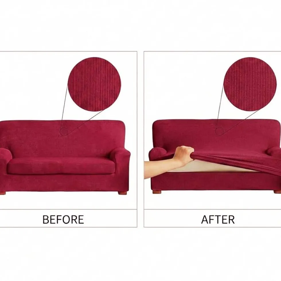 Copridivano Elasticizzato 165-220 cm | 3 posti con copriseduta bordeaux