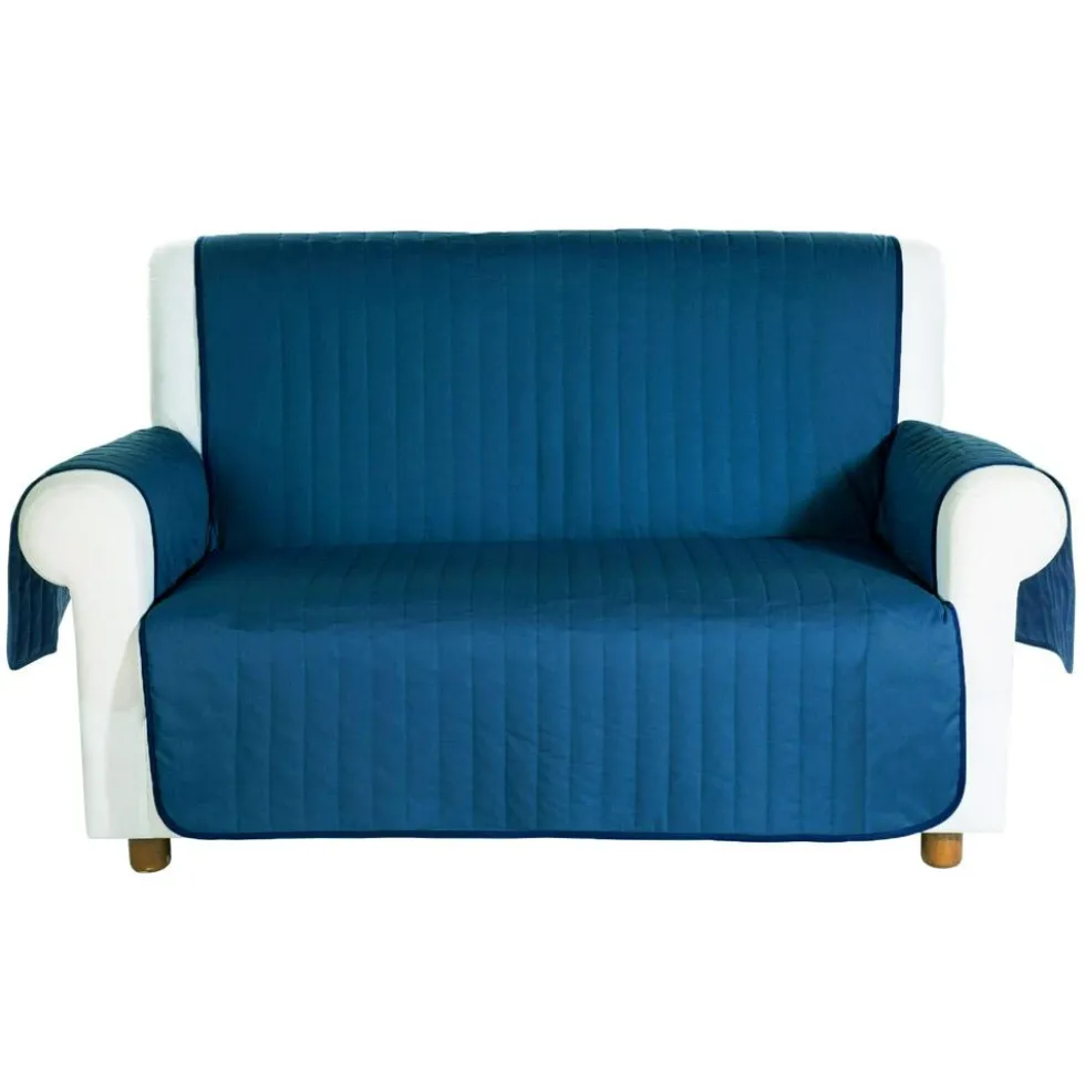 Copridivano salvadivano trapuntato Caleffi Bicolor in cotone- 3 posti blu
