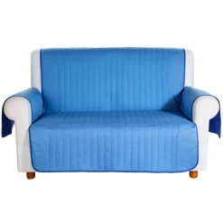 Copridivano salvadivano trapuntato Caleffi Bicolor in cotone- 3 posti blu