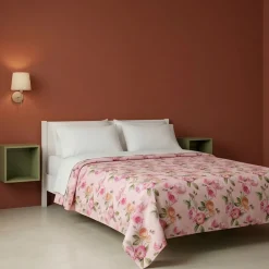 Copriletto Jacquard Floreale Matrimoniale a fiori rosa