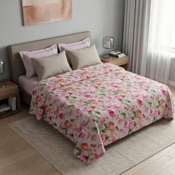 Copriletto Jacquard Floreale Matrimoniale a fiori rosa