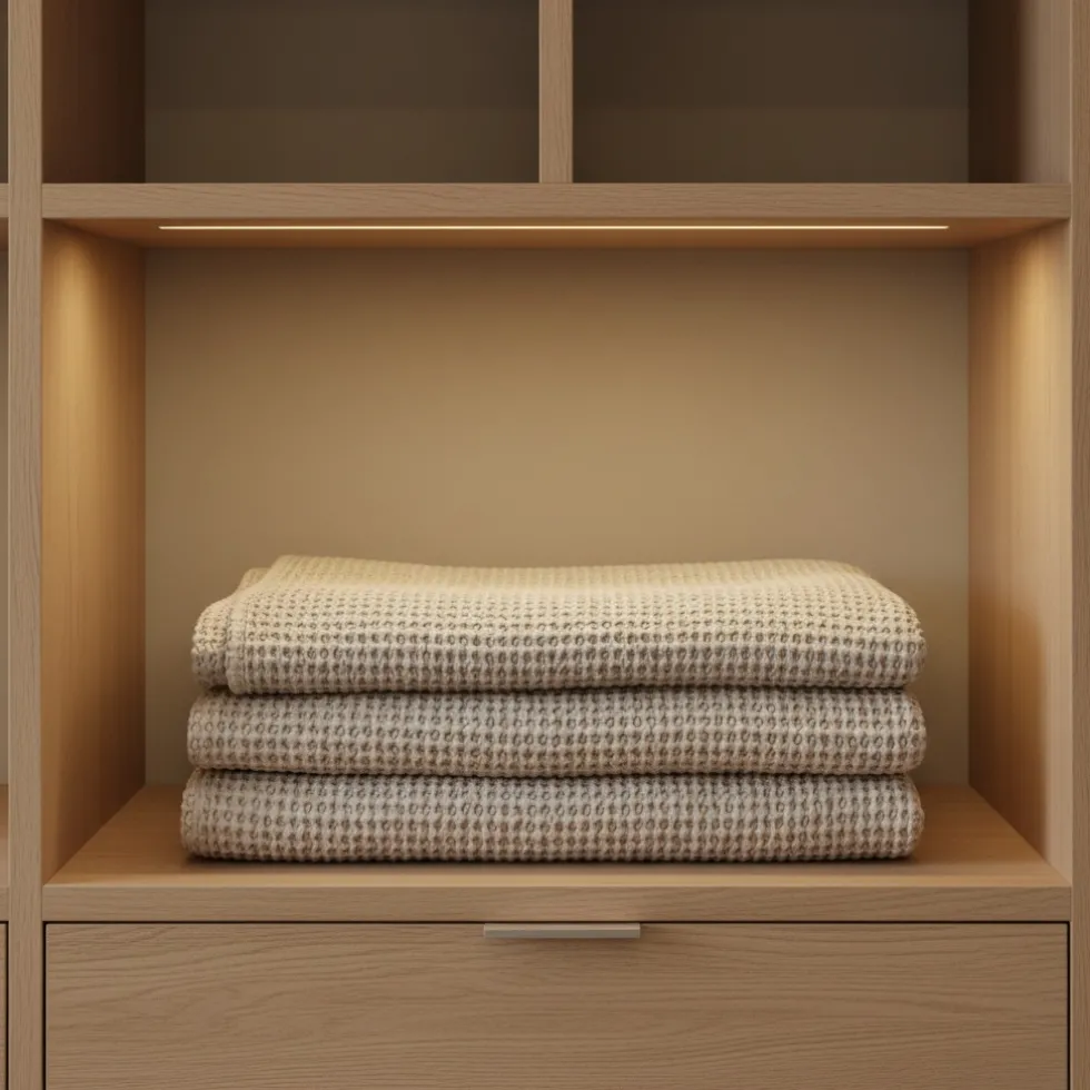 Copriletto matrimoniale Apone, beige, tessuto goffrato, 260x260 cm