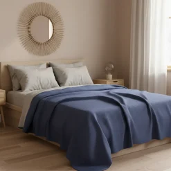 Copriletto matrimoniale in piquet di cotone GABEL HUGO blu