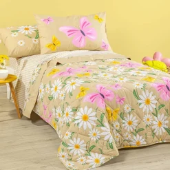 Copriletto Mezza Stagione Caleffi Margherite - Singolo Cotone beige