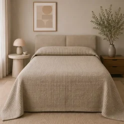 Copriletto Nido d'Ape tortora SINGOLO | Cotone 170x260