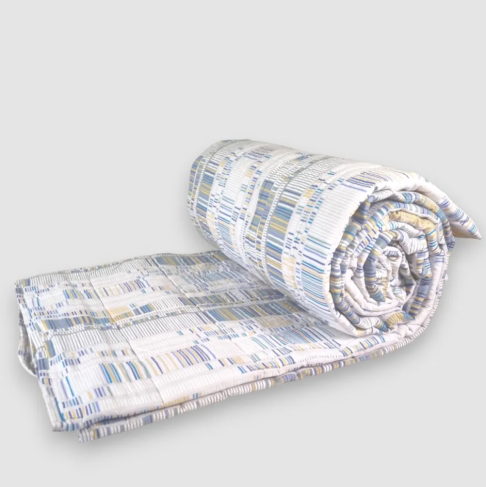 Copriletto primaverile matrimoniale in cotone Day Dream 2402 righe bluette