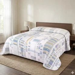 Copriletto primaverile matrimoniale in cotone Day Dream 2402 righe bluette