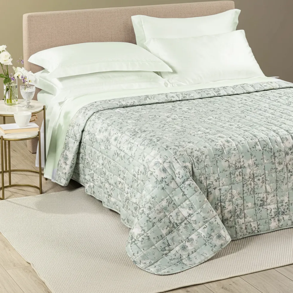 Copriletto primaverile matrimoniale in cotone Day Dream floreale acqua