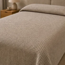 Copriletto tortora a Nido d'Ape per Letto matrimoniale 100% cotone
