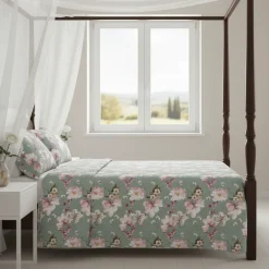 Copriletto Trapuntato anallergico ANDER 260x260 floreale verde acqua