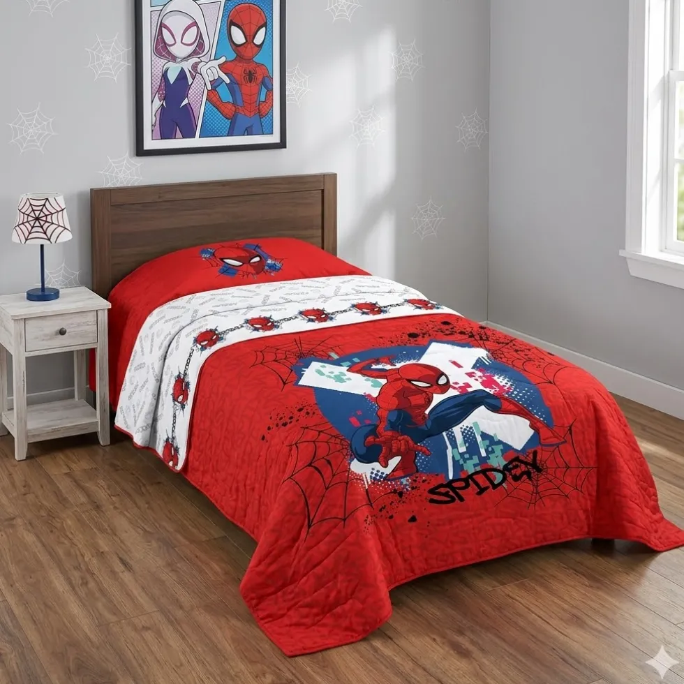 Copriletto Trapuntato bambino SpiderMan Red in Cotone singolo