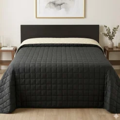 Copriletto trapuntato in raso matrimoniale Blumarine Lory nero con strass