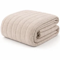 Copriletto Trapuntato Matrimoniale 260x260 Beige Effetto Lino Soft Touch