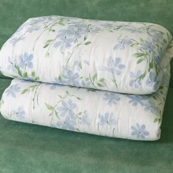 Copriletto trapuntato matrimoniale in cotone Heritage 8311 floreale azzurro