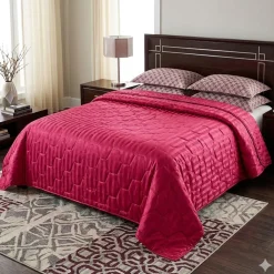 Copriletto trapuntato primaverile ALLURE 2 piazze riga jacquard bordeaux
