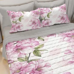 Copriletto trapuntato Primaverile matrimoniale Becka fiori rosa