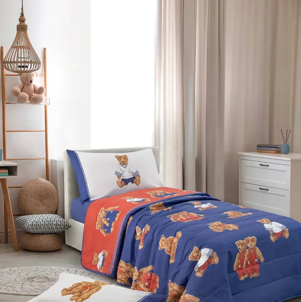 Copriletto trapuntato singolo in cotone 170x265 GABEL Orsetti blu