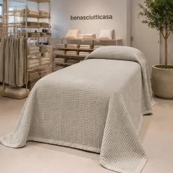 Copriletto 170x260 cm Nido d'Ape Singolo Puro Cotone perla
