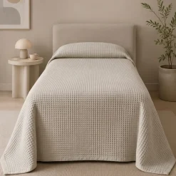 Copriletto 170x260 cm Nido d'Ape Singolo Puro Cotone perla