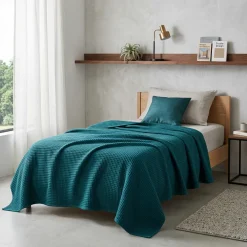 Copriletto 170x260 cm Singolo Nido d'Ape Petrolio 100% cotone