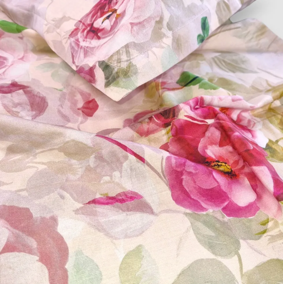 Copripiumini Matrimoniali MIRABELLO Limoges Rosa Beige Percalle