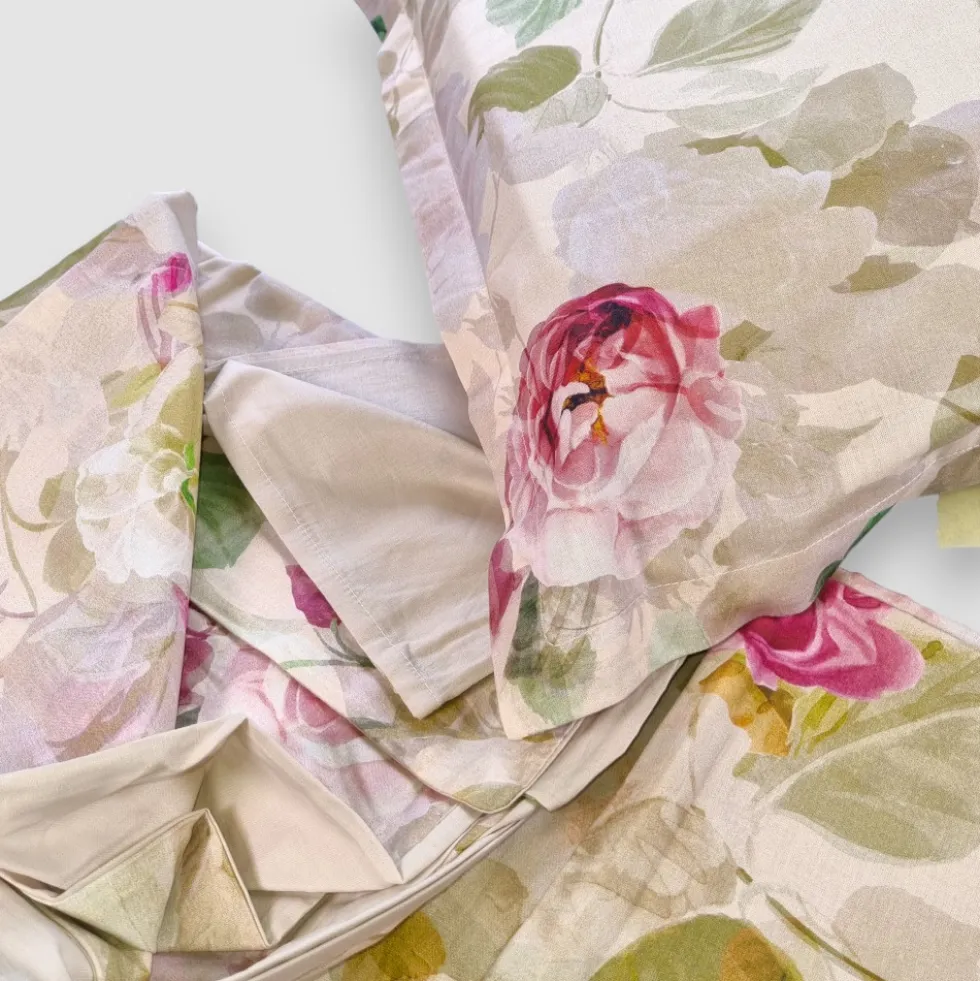 Copripiumini Matrimoniali MIRABELLO Limoges Rosa Beige Percalle