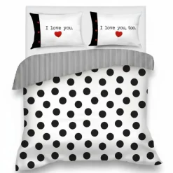 Copripiumino completo Camomilla in raso Mon Amour a pois black&white
