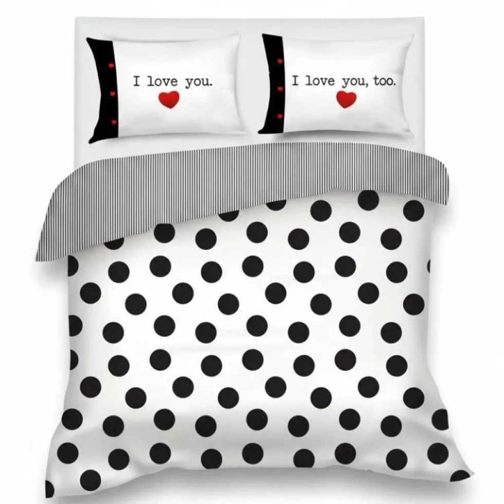 Copripiumino completo Camomilla in raso Mon Amour a pois black&white