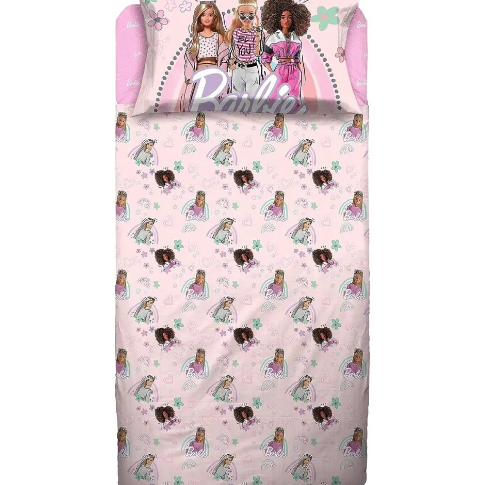 Copripiumino e federa in cotone singolo BARBIE rosa per bambine